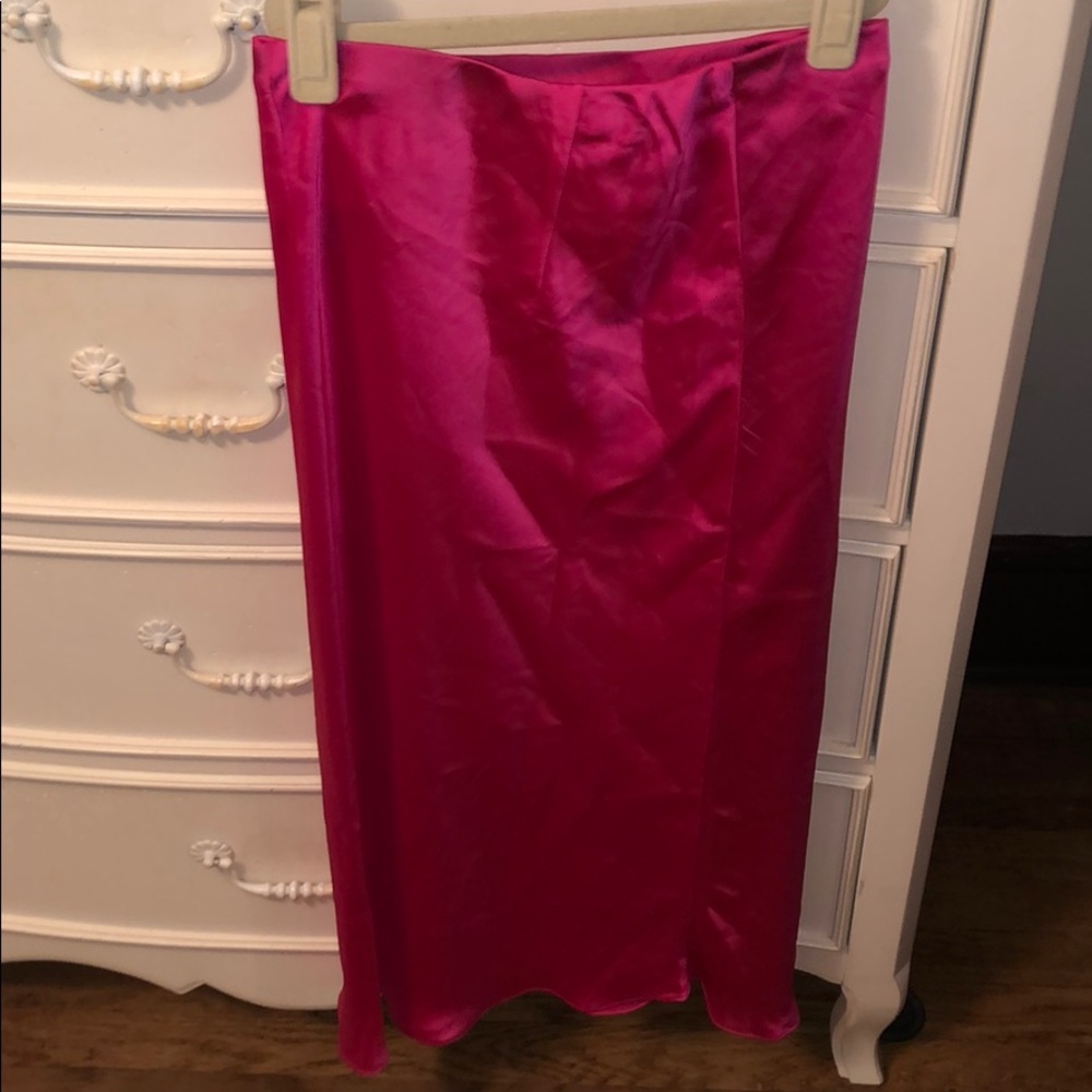 Magenta Forever 21 Silk Midi Skirt